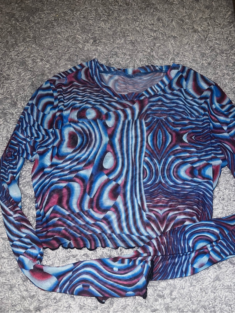 Long Sleeve Crop Top - Blue & Purple